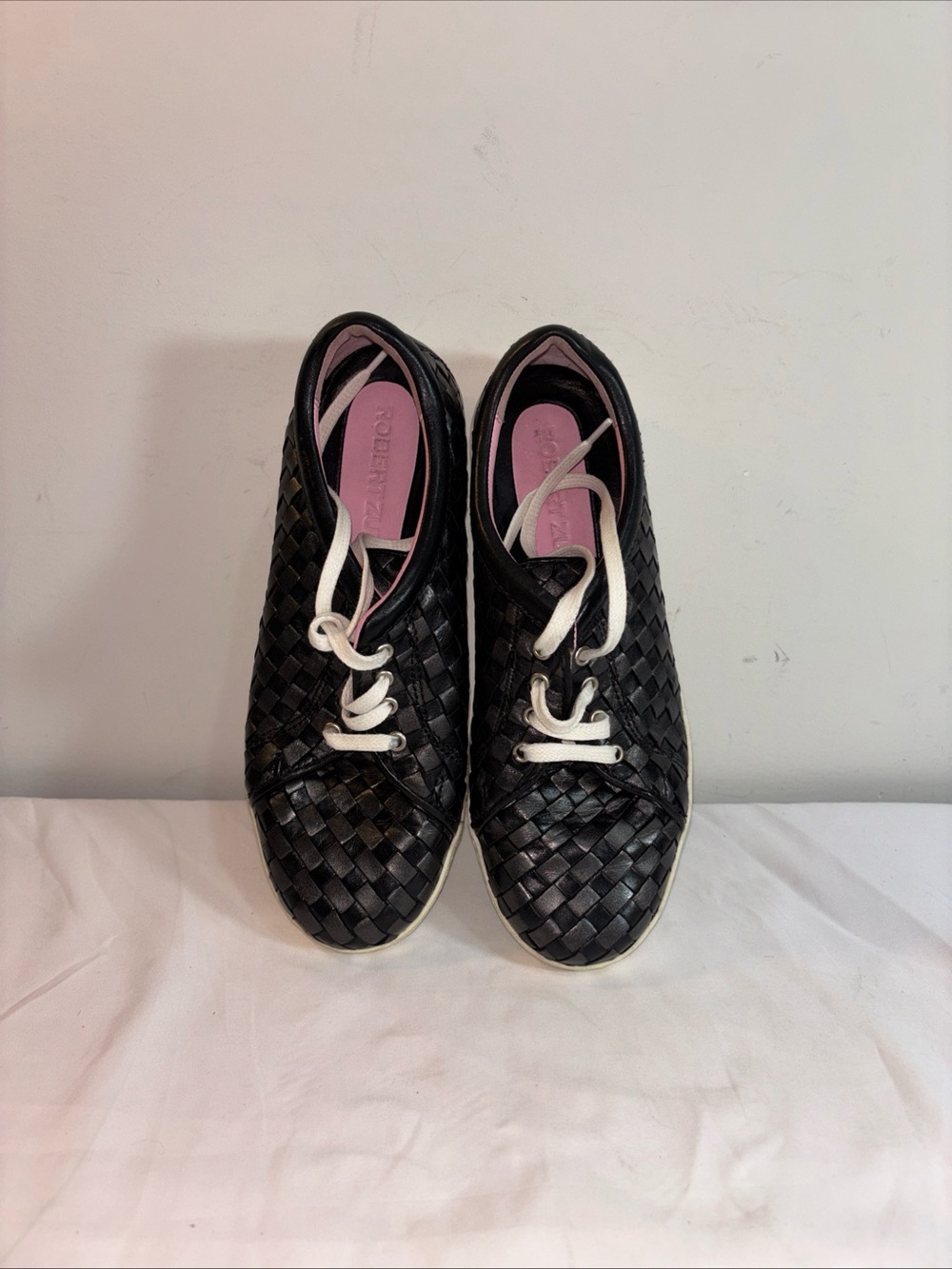 Women's Black Woven Lace-Up Sneakers by Robert Zur